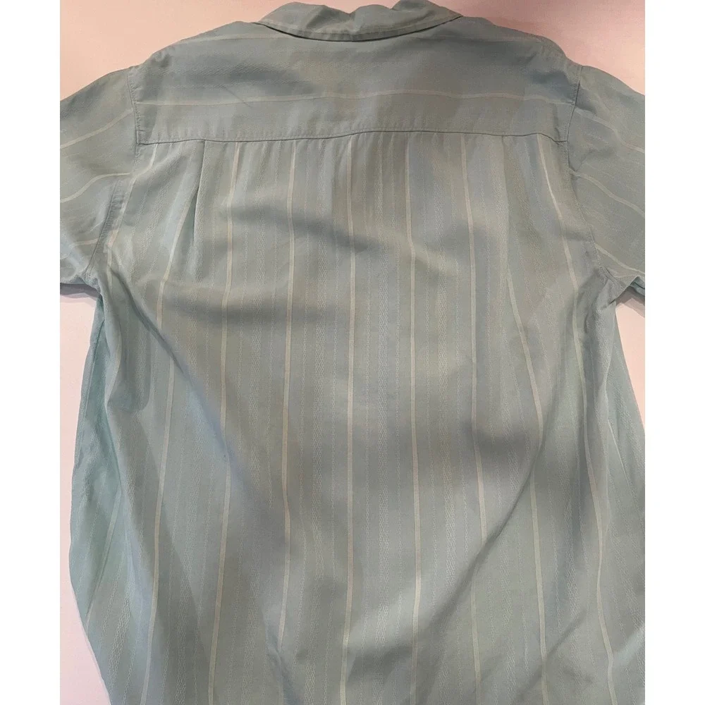 Tommy Bahama 100% Silk Men's Short Sleeve Button Up Blue Green Shirt Size Medium